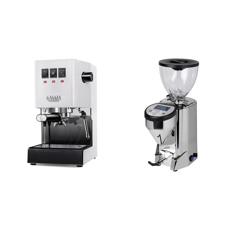 Gaggia New Classic, white + Rocket Espresso FAUSTO, chrome Gaggia New Classic, white + Rocket Espresso FAUSTO, chrome