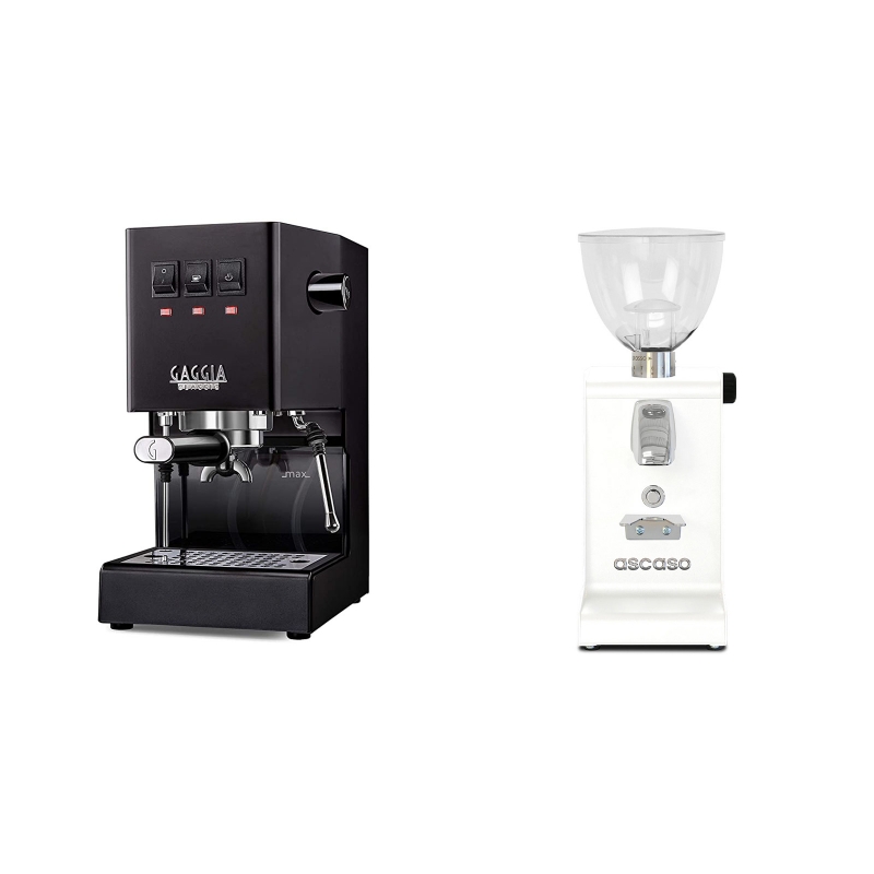 Gaggia New Classic BC, black + Ascaso i-steel, bílá Gaggia New Classic BC, black + Ascaso i-steel, bílá