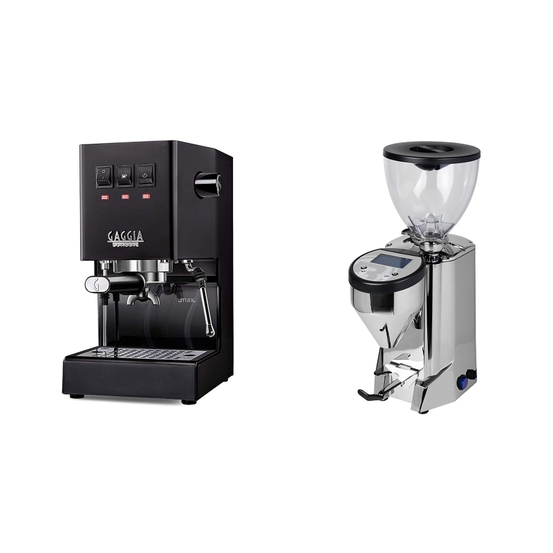 Gaggia New Classic BC, black + Rocket Espresso FAUSTO, chrome Gaggia New Classic BC, black + Rocket Espresso FAUSTO, chrome