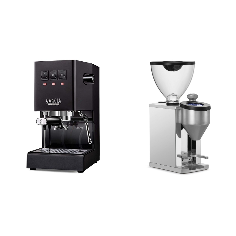 Gaggia New Classic BC, black + Rocket Espresso FAUSTINO, chrome Gaggia New Classic BC, black + Rocket Espresso FAUSTINO, chrome