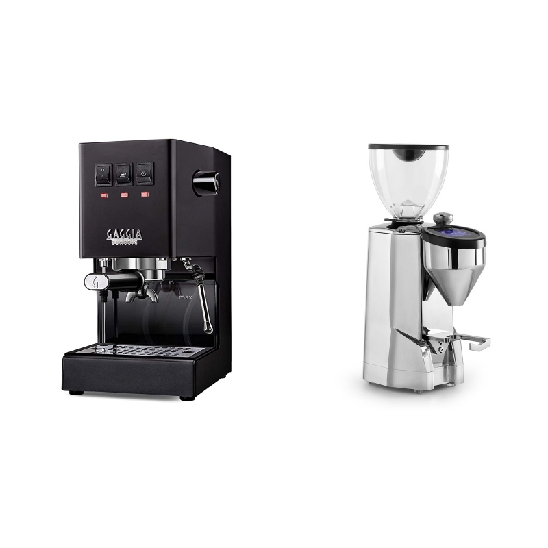 Gaggia New Classic BC, black + Rocket Espresso SUPER FAUSTO, chrome Gaggia New Classic BC, black + Rocket Espresso SUPER FAUSTO, chrome