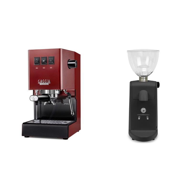 Gaggia New Classic BC, red + Ascaso i-mini i1, černá Gaggia New Classic BC, red + Ascaso i-mini i1, černá
