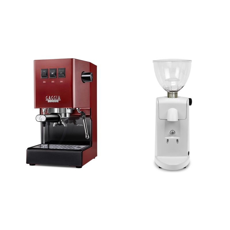 Gaggia New Classic BC, red + Ascaso i-mini i1, bílá Gaggia New Classic BC, red + Ascaso i-mini i1, bílá
