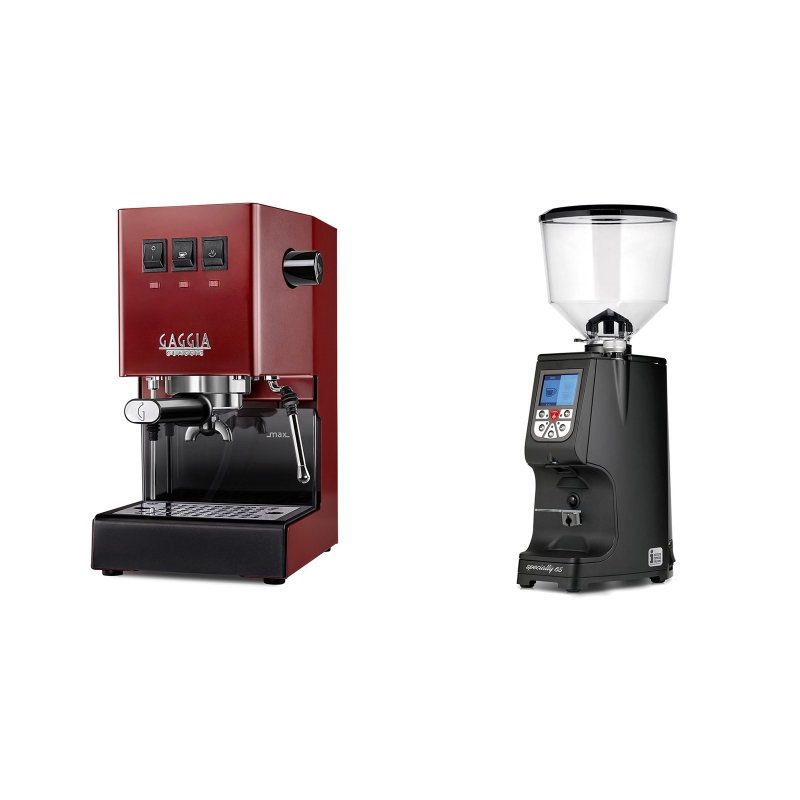 Gaggia New Classic BC, red + Eureka Atom Specialty 65, black Gaggia New Classic BC, red + Eureka Atom Specialty 65, black