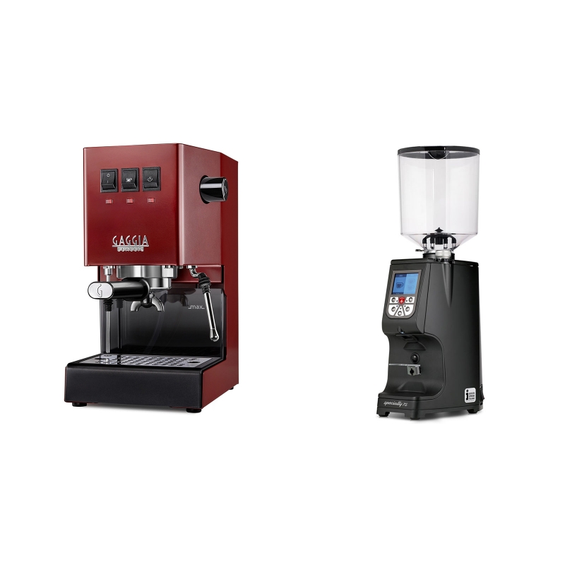 Gaggia New Classic BC, red + Eureka Atom Specialty 75, black Gaggia New Classic BC, red + Eureka Atom Specialty 75, black