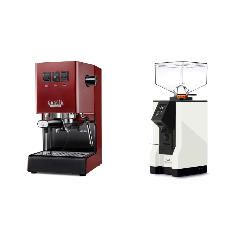 Gaggia New Classic BC, red + Eureka Mignon Perfetto, BL white Gaggia New Classic BC, red + Eureka Mignon Perfetto, BL white