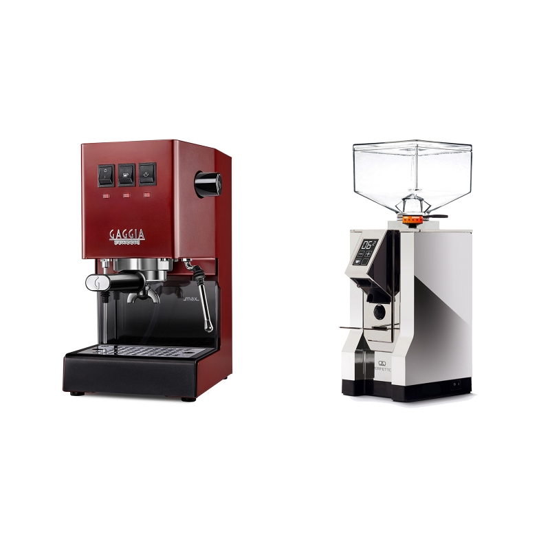 Gaggia New Classic BC, red + Eureka Mignon Perfetto, CR chrome Gaggia New Classic BC, red + Eureka Mignon Perfetto, CR chrome