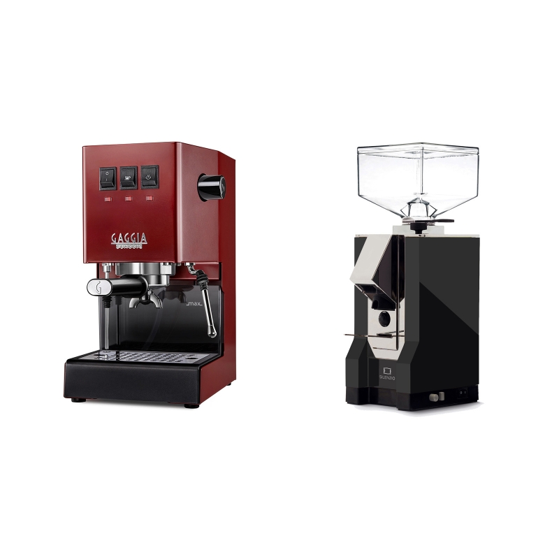Gaggia New Classic BC, red + Eureka Mignon Silenzio, CR black Gaggia New Classic BC, red + Eureka Mignon Silenzio, CR black