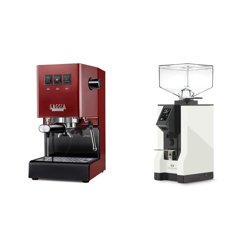 Gaggia New Classic BC, red + Eureka Mignon Specialita, BL white Gaggia New Classic BC, red + Eureka Mignon Specialita, BL white