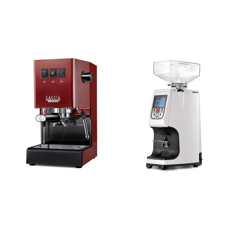 Gaggia New Classic BC, red + Eureka Atom 60, white Gaggia New Classic BC, red + Eureka Atom 60, white
