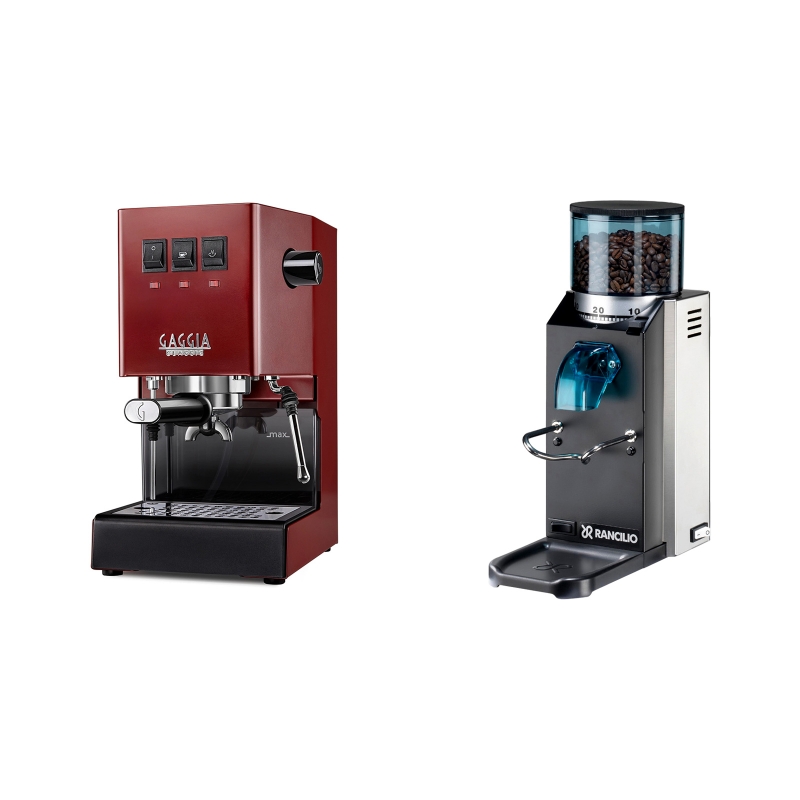 Gaggia New Classic BC, red + Rancilio Rocky Doserless Gaggia New Classic BC, red + Rancilio Rocky Doserless