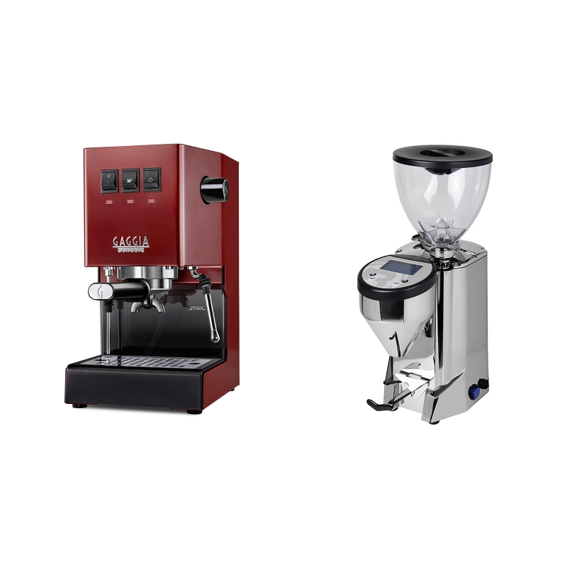 Gaggia New Classic BC, red + Rocket Espresso FAUSTO, chrome Gaggia New Classic BC, red + Rocket Espresso FAUSTO, chrome