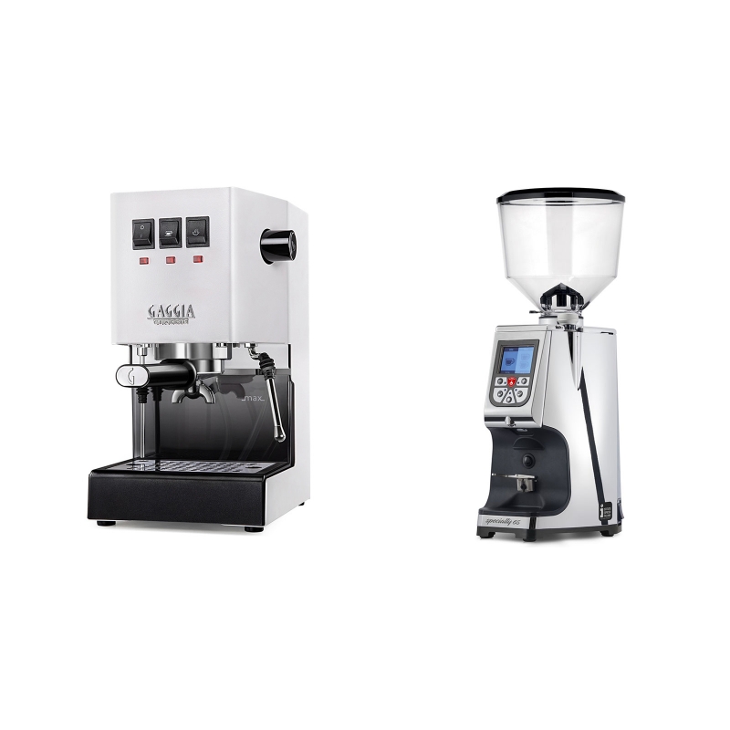 Gaggia New Classic BC, white + Eureka Atom Specialty 65, chrome Gaggia New Classic BC, white + Eureka Atom Specialty 65, chrome