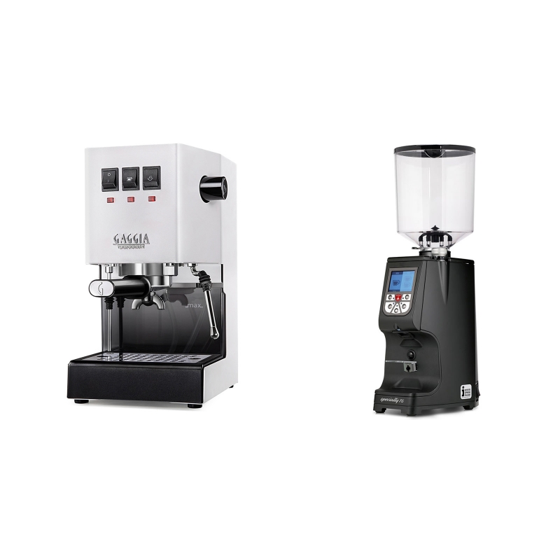 Gaggia New Classic BC, white + Eureka Atom Specialty 75, black Gaggia New Classic BC, white + Eureka Atom Specialty 75, black
