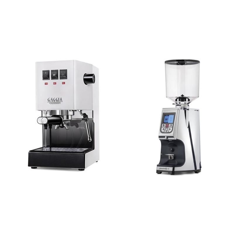Gaggia New Classic BC, white + Eureka Atom Specialty 75, chrome Gaggia New Classic BC, white + Eureka Atom Specialty 75, chrome