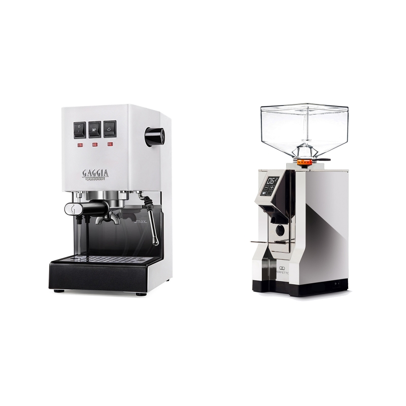 Gaggia New Classic BC, white + Eureka Mignon Perfetto, CR chrome Gaggia New Classic BC, white + Eureka Mignon Perfetto, CR chrome