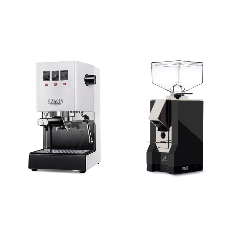 Gaggia New Classic BC, white + Eureka Mignon Silenzio, CR black Gaggia New Classic BC, white + Eureka Mignon Silenzio, CR black