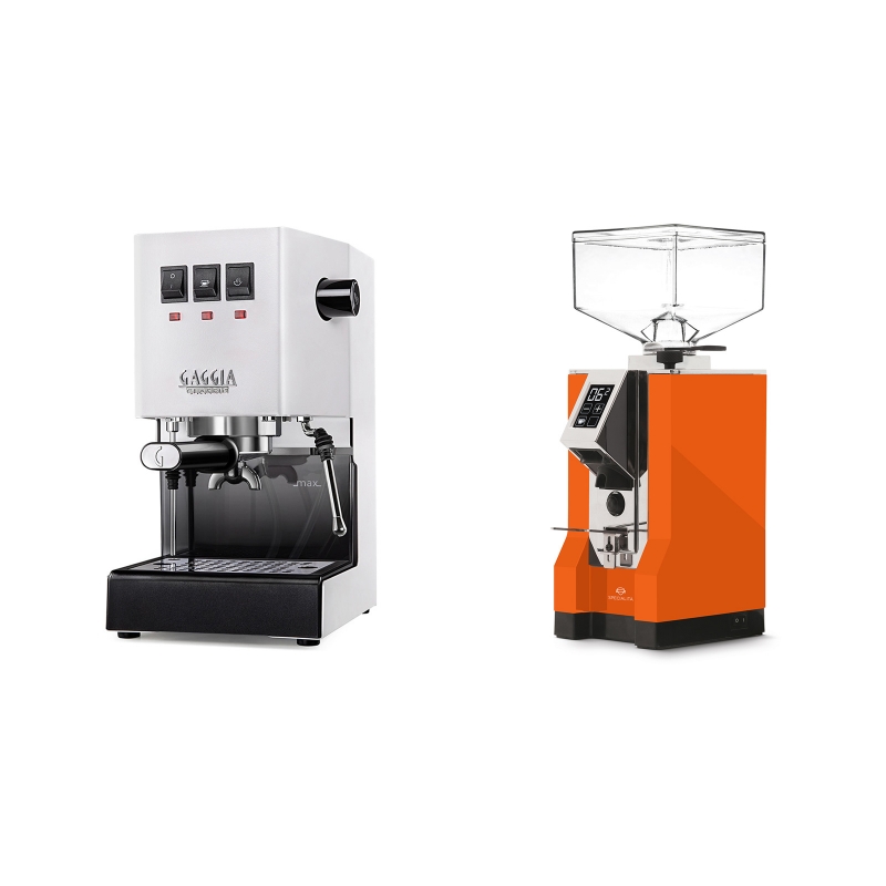 Gaggia New Classic BC, white + Eureka Mignon Specialita, CR orange Gaggia New Classic BC, white + Eureka Mignon Specialita, CR orange