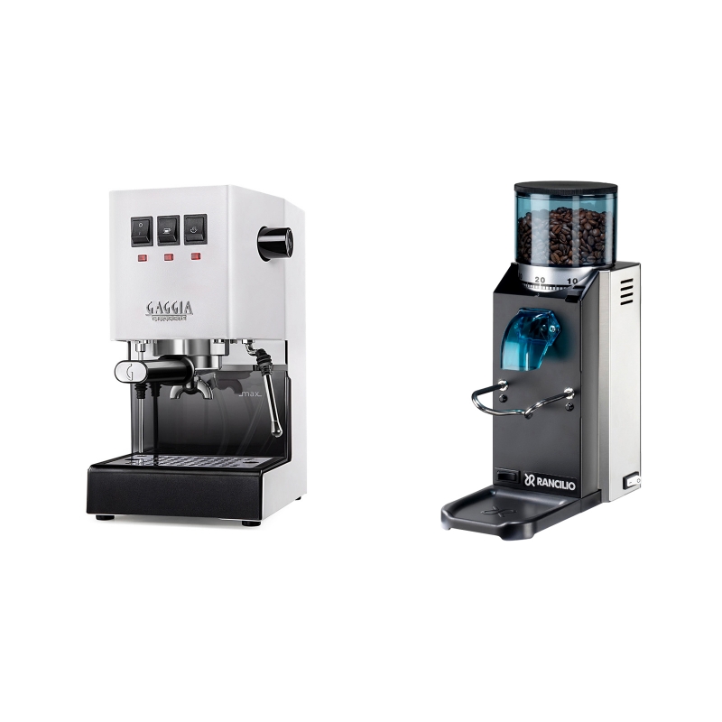Gaggia New Classic BC, white + Rancilio Rocky Doserless Gaggia New Classic BC, white + Rancilio Rocky Doserless