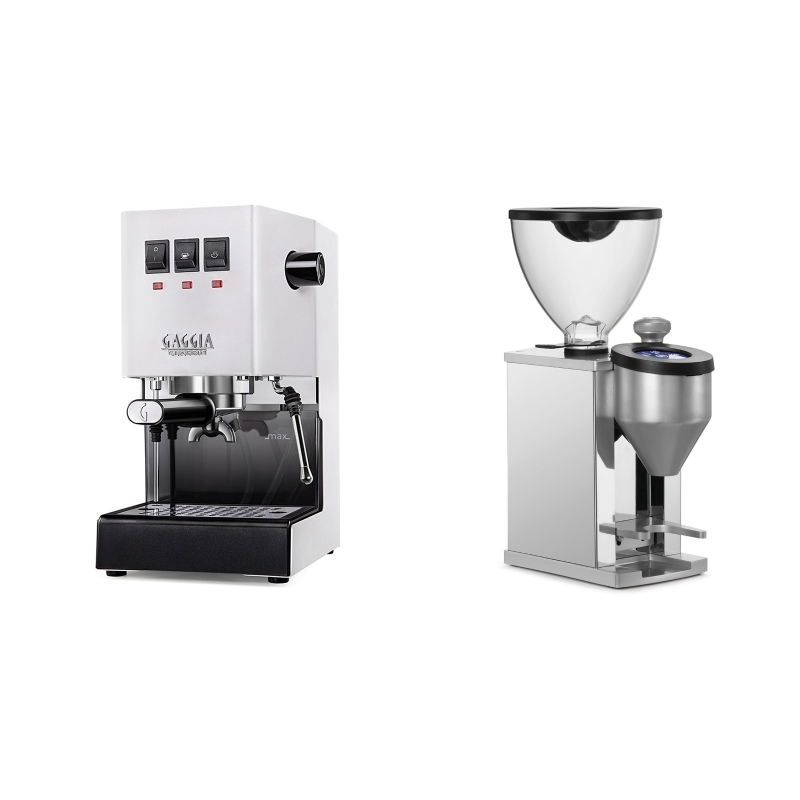 Gaggia New Classic BC, white + Rocket Espresso FAUSTINO, chrome Gaggia New Classic BC, white + Rocket Espresso FAUSTINO, chrome