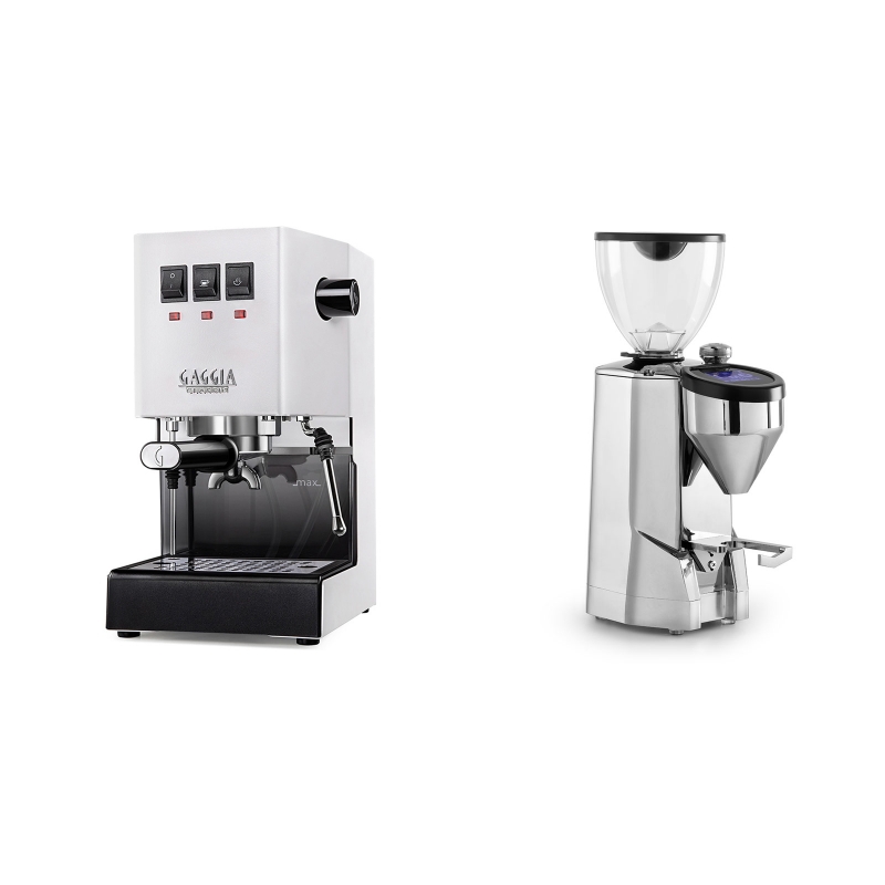 Gaggia New Classic BC, white + Rocket Espresso SUPER FAUSTO, chrome Gaggia New Classic BC, white + Rocket Espresso SUPER FAUSTO, chrome