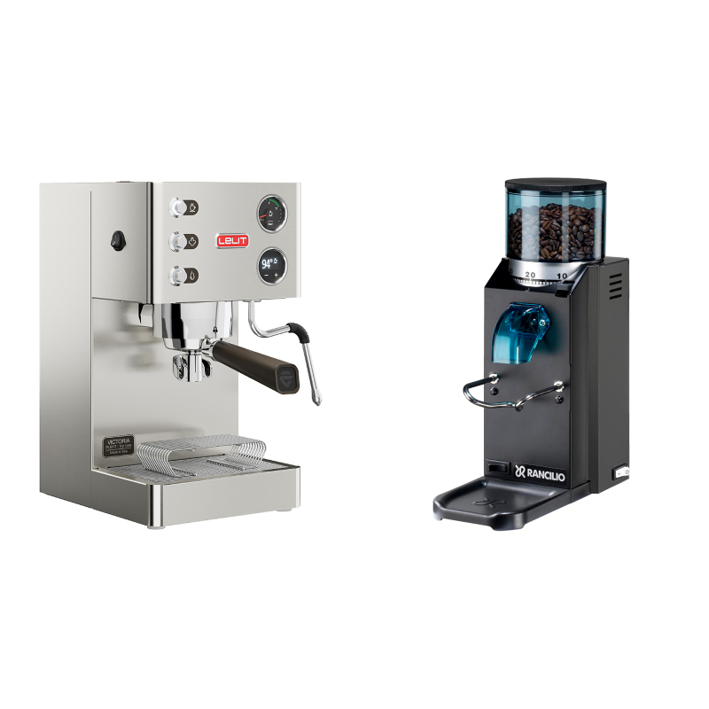 Lelit Victoria PL91T + Rancilio Rocky Doserless, černá Lelit Victoria PL91T + Rancilio Rocky Doserless, černá