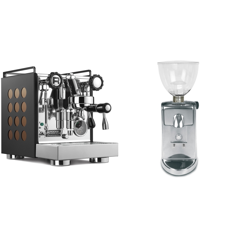 Rocket Espresso Appartamento, black/copper + Ascaso i-mini i1, leštěný hliník Rocket Espresso Appartamento, black/copper + Ascaso i-mini i1, leštěný hliník