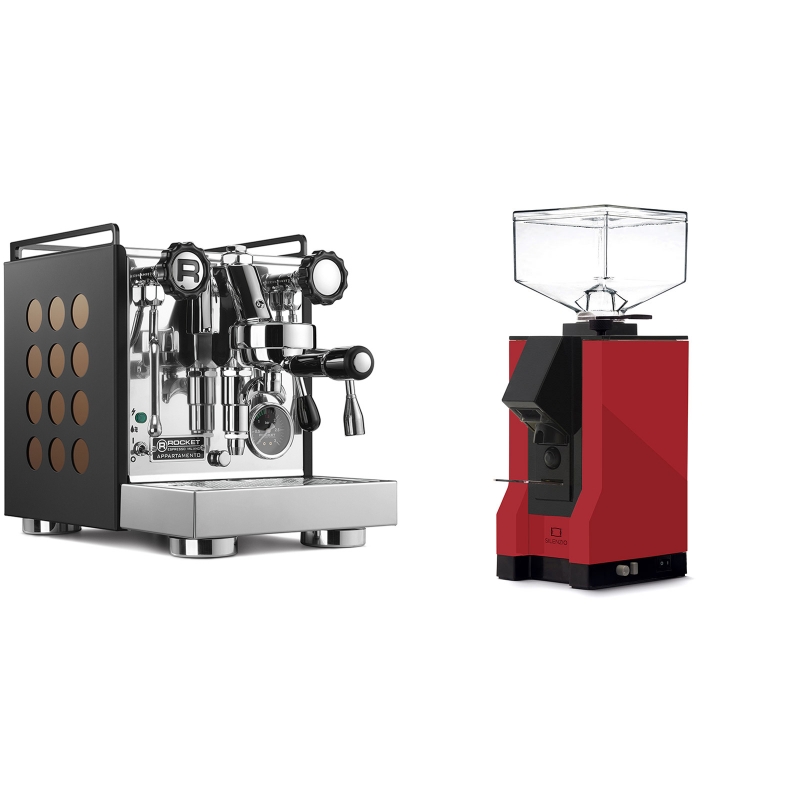 Rocket Espresso Appartamento, black/copper + Eureka Mignon Silenzio, BL ferrari red Rocket Espresso Appartamento, black/copper + Eureka Mignon Silenzio, BL ferrari red