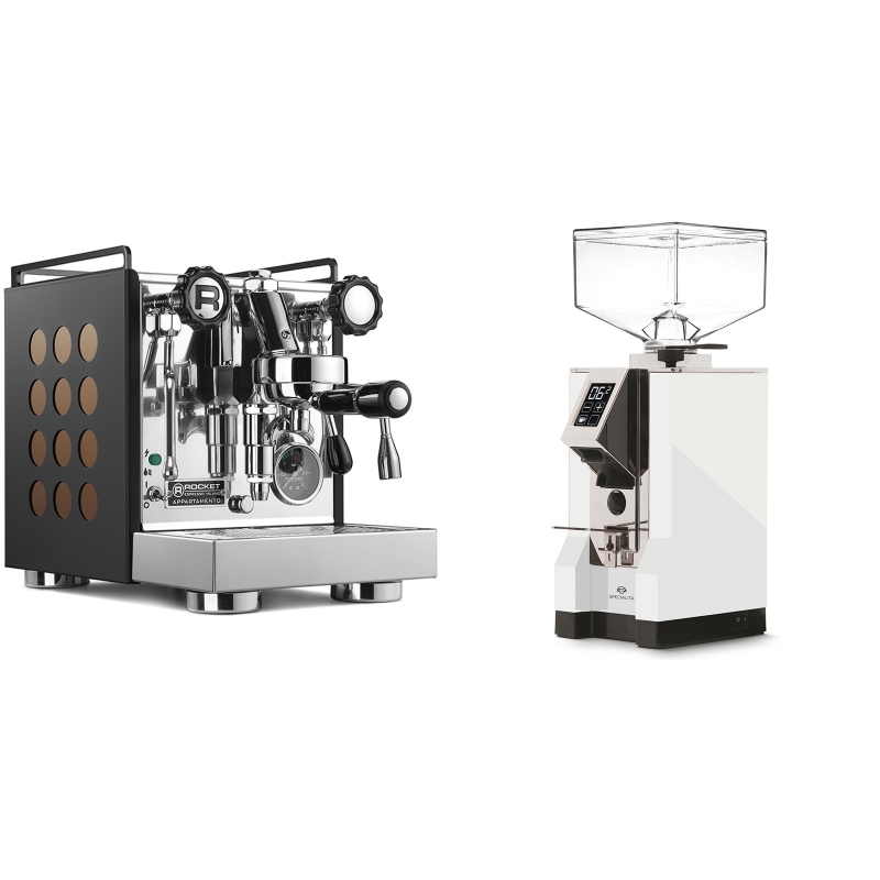 Rocket Espresso Appartamento, black/copper + Eureka Mignon Specialita, CR white Rocket Espresso Appartamento, black/copper + Eureka Mignon Specialita, CR white