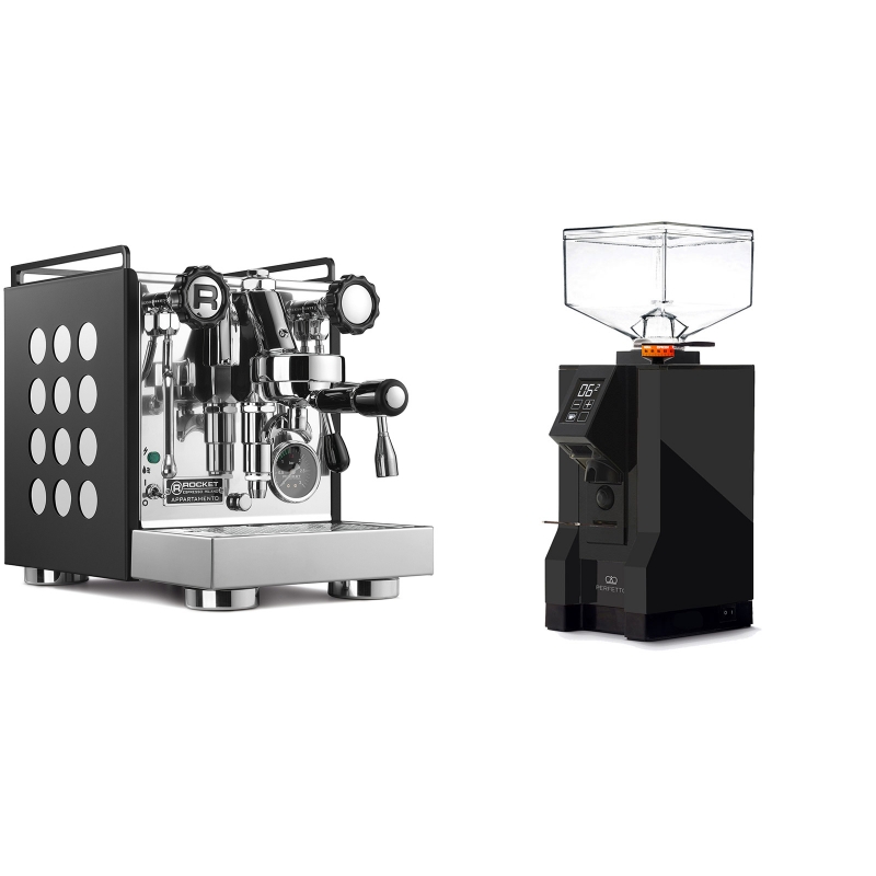Rocket Espresso Appartamento, black/white + Eureka Mignon Perfetto, BL black Rocket Espresso Appartamento, black/white + Eureka Mignon Perfetto, BL black