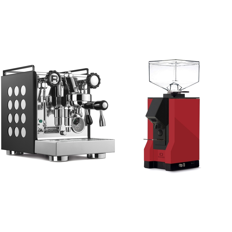 Rocket Espresso Appartamento, black/white + Eureka Mignon Silenzio, BL ferrari red Rocket Espresso Appartamento, black/white + Eureka Mignon Silenzio, BL ferrari red