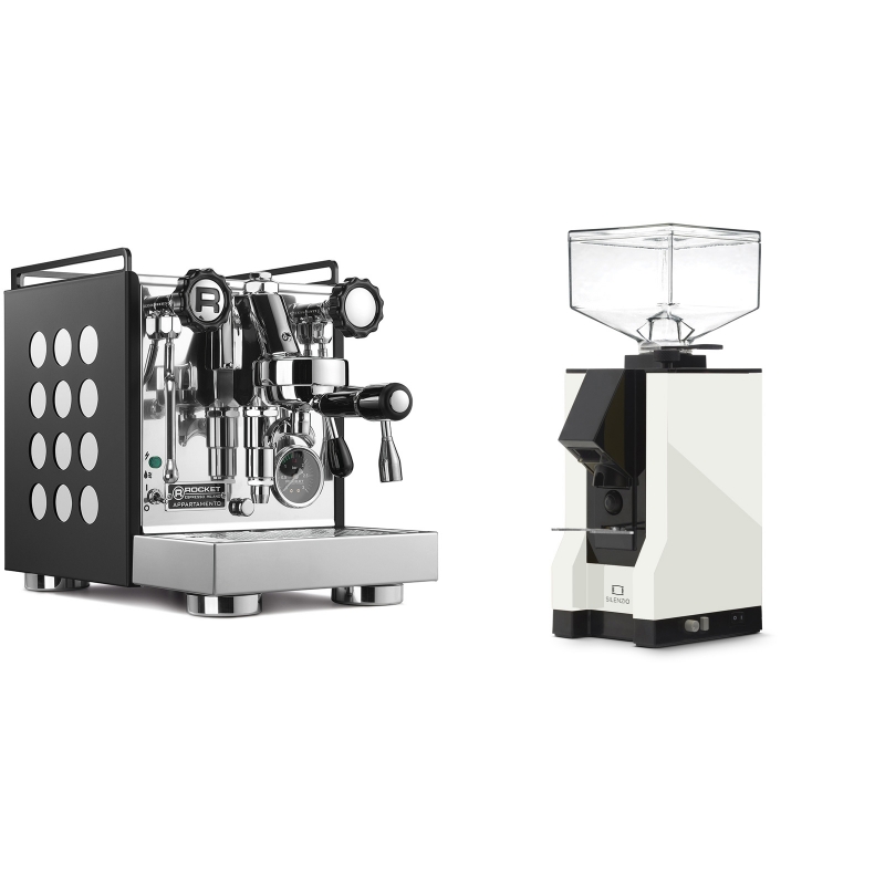 Rocket Espresso Appartamento, black/white + Eureka Mignon Silenzio, BL white Rocket Espresso Appartamento, black/white + Eureka Mignon Silenzio, BL white