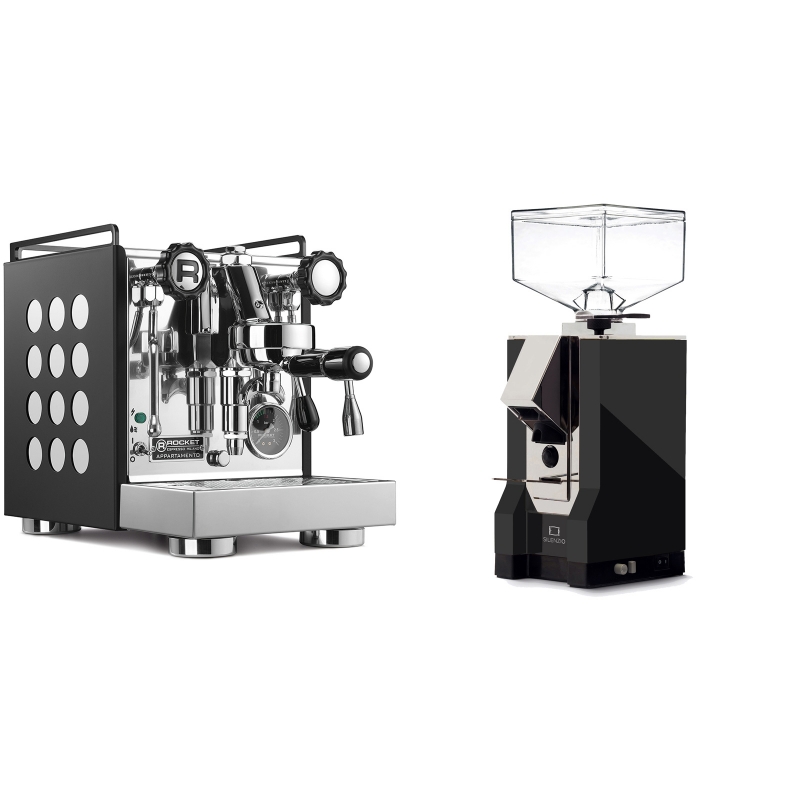 Rocket Espresso Appartamento, black/white + Eureka Mignon Silenzio, CR black Rocket Espresso Appartamento, black/white + Eureka Mignon Silenzio, CR black
