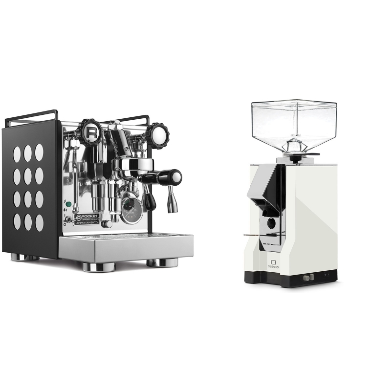 Rocket Espresso Appartamento, black/white + Eureka Mignon Silenzio, CR white Rocket Espresso Appartamento, black/white + Eureka Mignon Silenzio, CR white