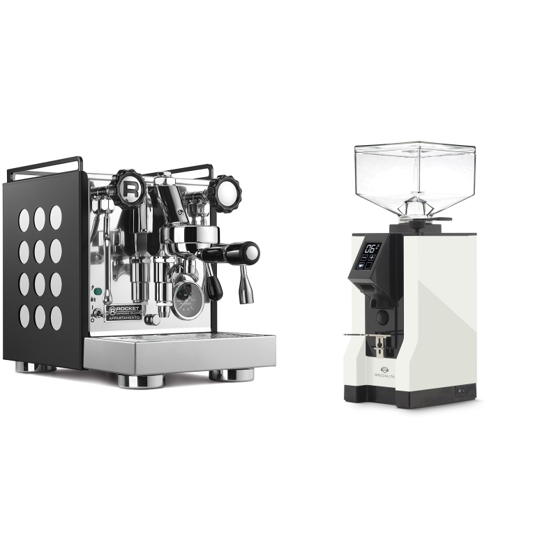 Rocket Espresso Appartamento, black/white + Eureka Mignon Specialita, BL white Rocket Espresso Appartamento, black/white + Eureka Mignon Specialita, BL white