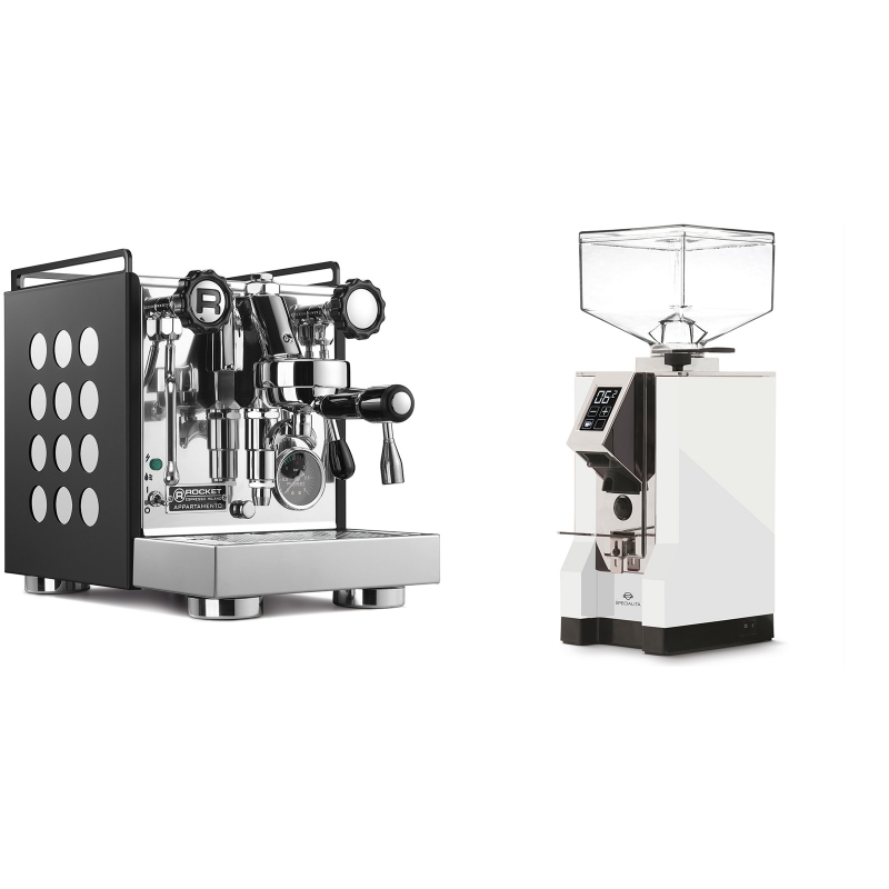 Rocket Espresso Appartamento, black/white + Eureka Mignon Specialita, CR white Rocket Espresso Appartamento, black/white + Eureka Mignon Specialita, CR white