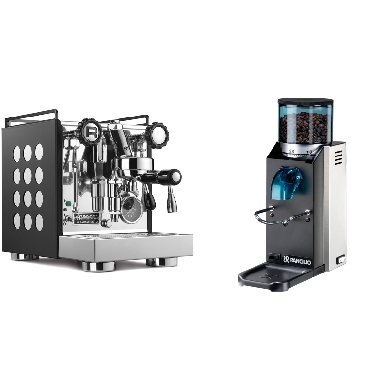 Rocket Espresso Appartamento, black/white + Rancilio Rocky Doserless Rocket Espresso Appartamento, black/white + Rancilio Rocky Doserless