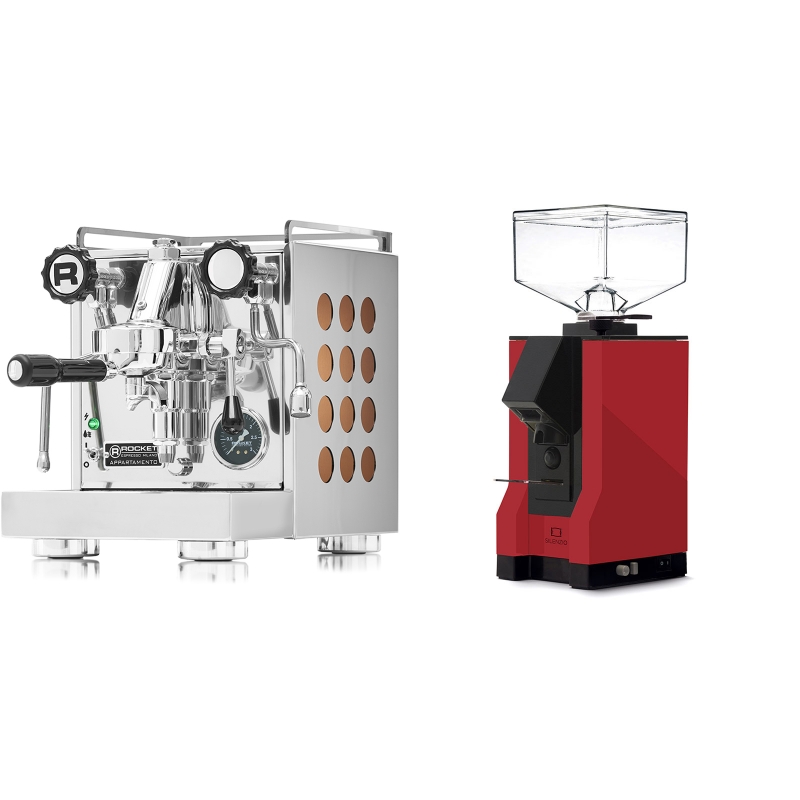 Rocket Espresso Appartamento, copper + Eureka Mignon Silenzio, BL ferrari red Rocket Espresso Appartamento, copper + Eureka Mignon Silenzio, BL ferrari red
