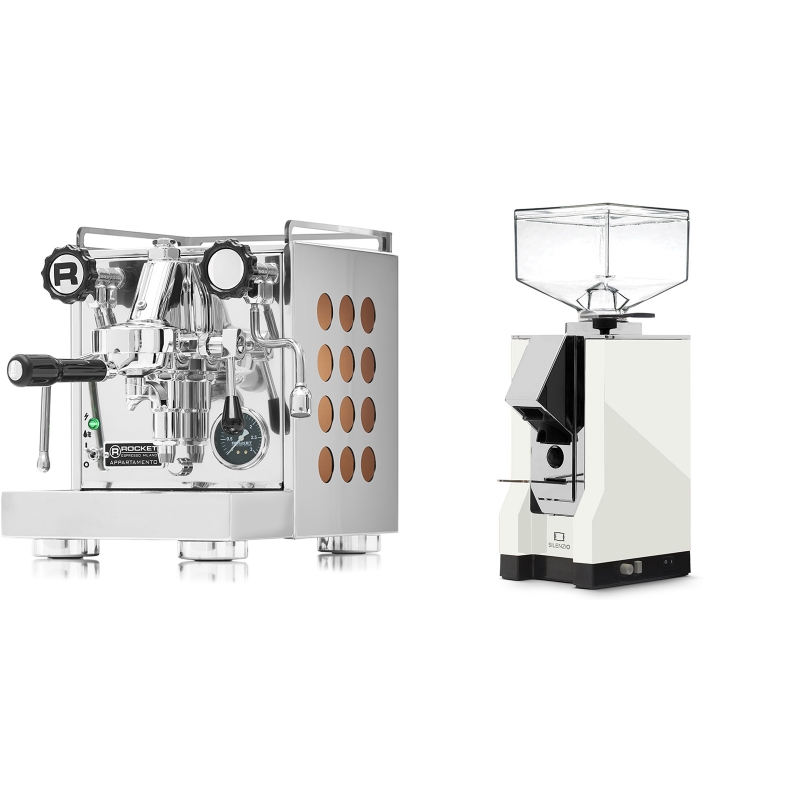 Rocket Espresso Appartamento, copper + Eureka Mignon Silenzio, CR white Rocket Espresso Appartamento, copper + Eureka Mignon Silenzio, CR white