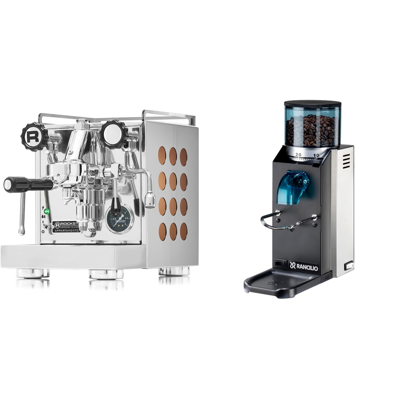 Rocket Espresso Appartamento, copper + Rancilio Rocky Doserless Rocket Espresso Appartamento, copper + Rancilio Rocky Doserless