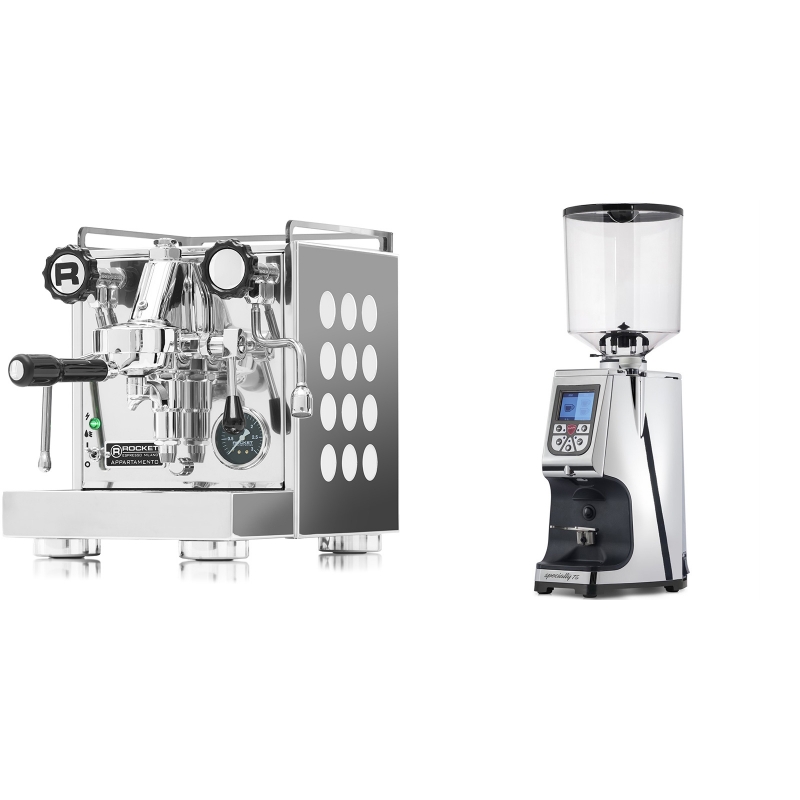 Rocket Espresso Appartamento, white + Eureka Atom Specialty 75, chrome Rocket Espresso Appartamento, white + Eureka Atom Specialty 75, chrome