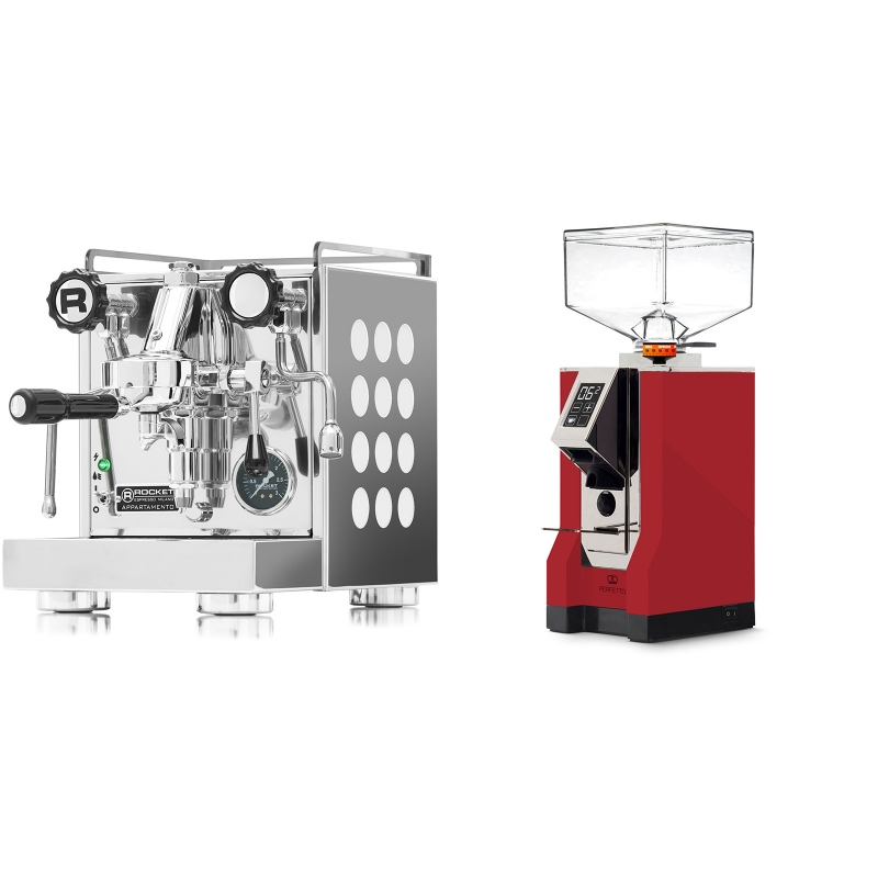 Rocket Espresso Appartamento, white + Eureka Mignon Perfetto, CR ferrari red Rocket Espresso Appartamento, white + Eureka Mignon Perfetto, CR ferrari red