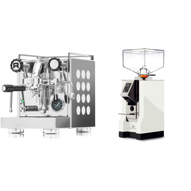 Rocket Espresso Appartamento, white + Eureka Mignon Perfetto, CR white Rocket Espresso Appartamento, white + Eureka Mignon Perfetto, CR white
