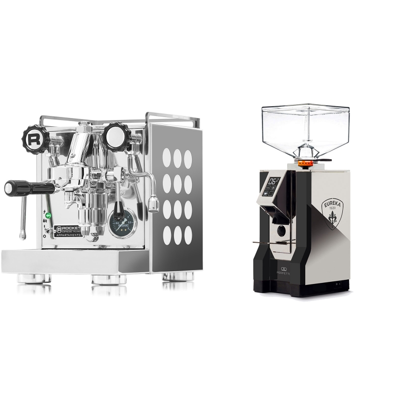 Rocket Espresso Appartamento, white + Eureka Mignon Perfetto, NX black Rocket Espresso Appartamento, white + Eureka Mignon Perfetto, NX black