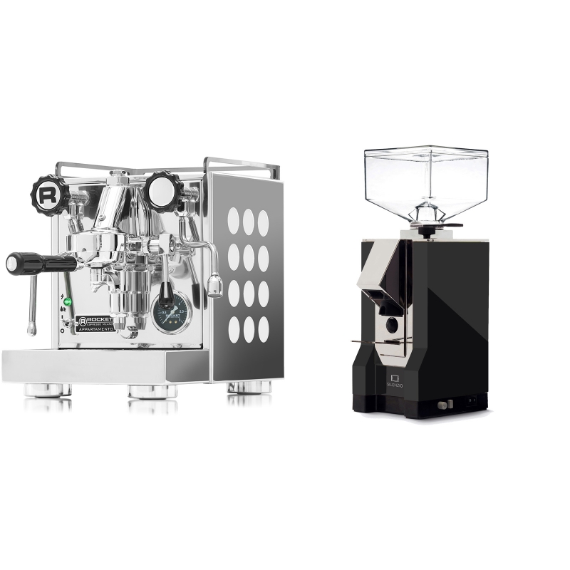 Rocket Espresso Appartamento, white + Eureka Mignon Silenzio, CR black Rocket Espresso Appartamento, white + Eureka Mignon Silenzio, CR black