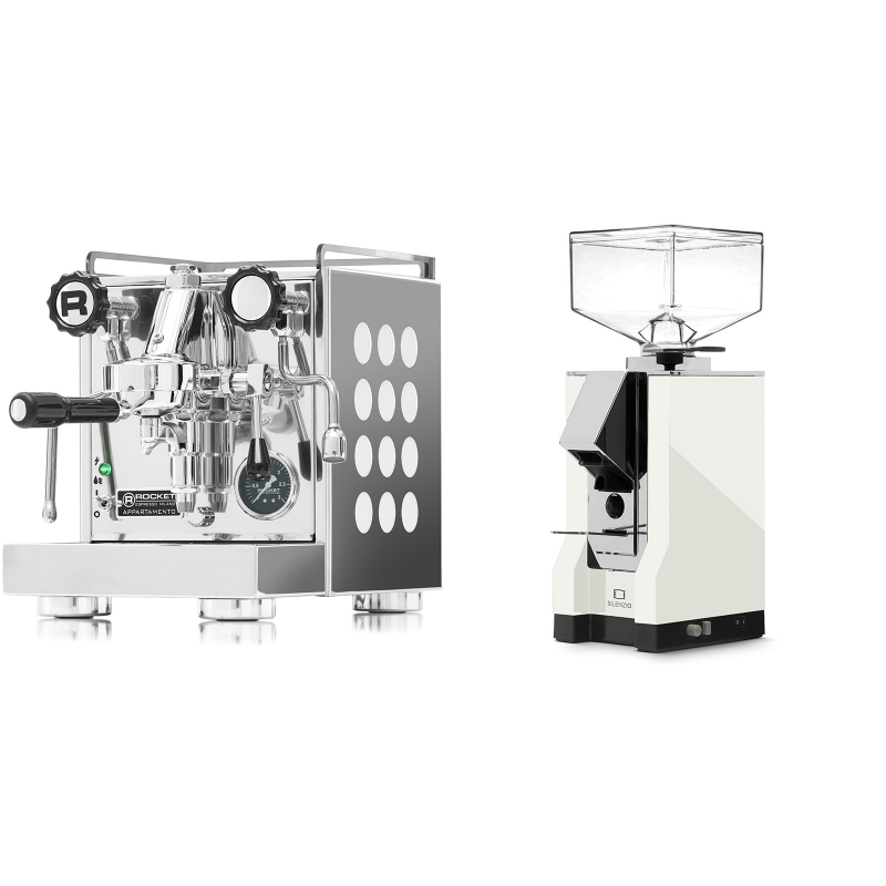 Rocket Espresso Appartamento, white + Eureka Mignon Silenzio, CR white Rocket Espresso Appartamento, white + Eureka Mignon Silenzio, CR white