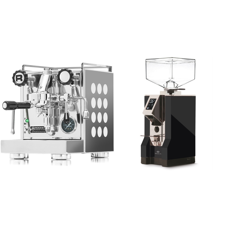 Rocket Espresso Appartamento, white + Eureka Mignon Specialita, CR black Rocket Espresso Appartamento, white + Eureka Mignon Specialita, CR black