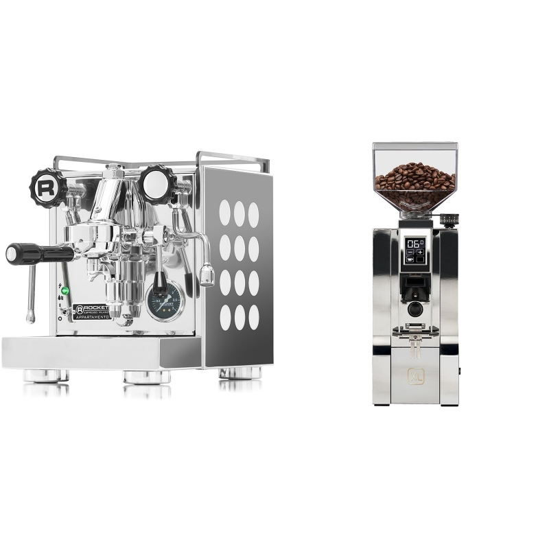 Rocket Espresso Appartamento, white + Eureka Mignon XL, CR chrome Rocket Espresso Appartamento, white + Eureka Mignon XL, CR chrome