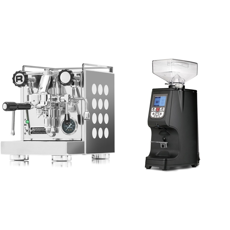 Rocket Espresso Appartamento, white + Eureka Atom 60, black Rocket Espresso Appartamento, white + Eureka Atom 60, black