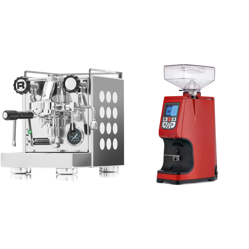 Rocket Espresso Appartamento, white + Eureka Atom 60, ferrari red Rocket Espresso Appartamento, white + Eureka Atom 60, ferrari red